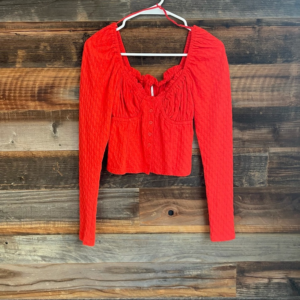 FREE PEOPLE Ladybug Long-Sleeve Top Red Small